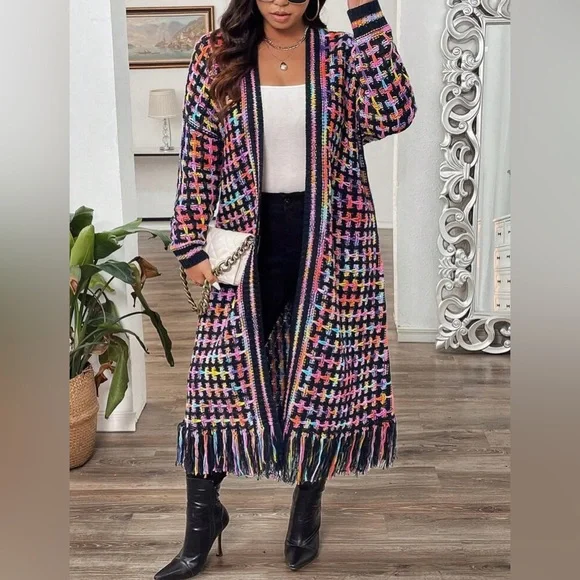 NWOT Knitted multcolor fringe Cardigan - Picture 5 of 10